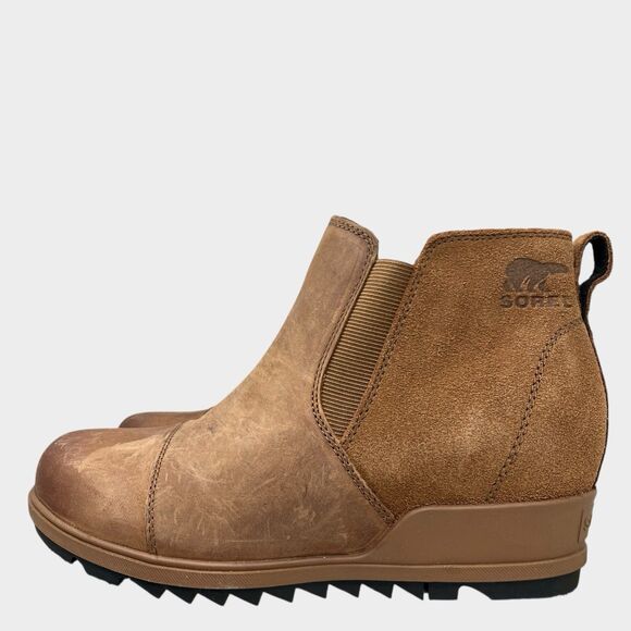 Sorel Chelsea Wedge Boots 7.5 Evie Brown Pull On Casual Heels - Picture 4 of 9